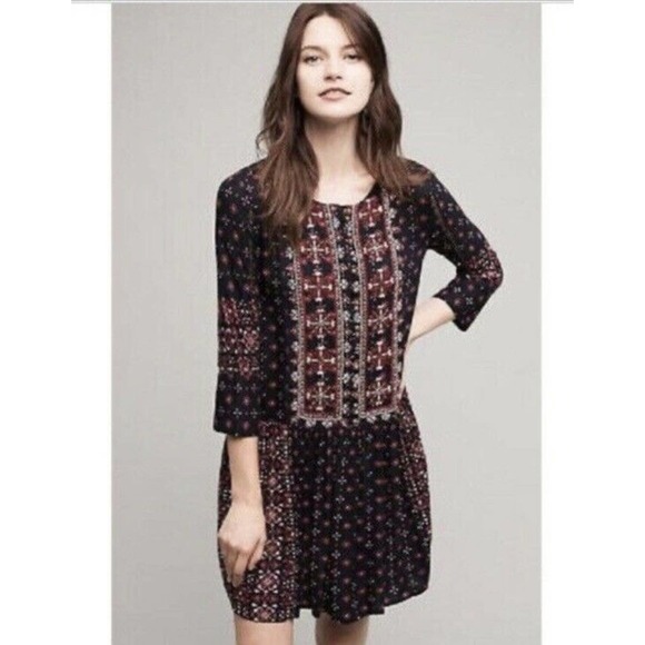 Anthropologie Vanessa Virginia Mini Dress Medium Kaleidoscope Embroidered Boho - Picture 8 of 8